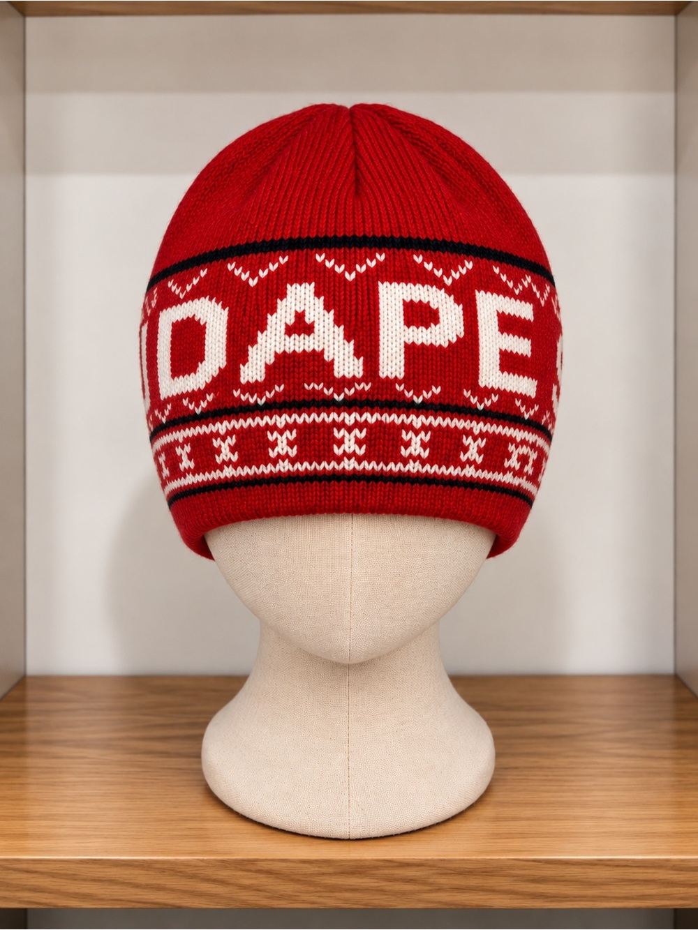 BUDAPEST Red And White Knit Beanie